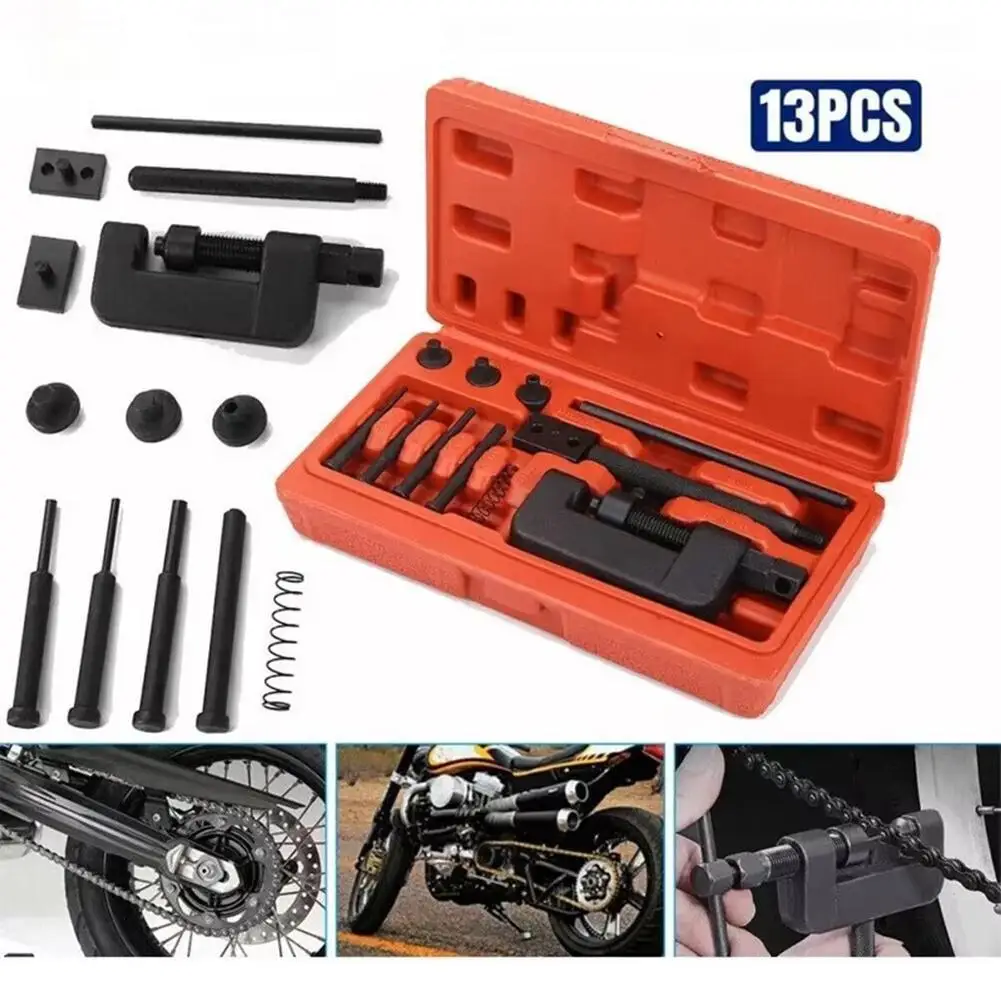 13Pcs Chain Breaker Tool Kit Universal Chain Cutter and Riveter Set with Carrying Case for ATV Bicycle and Motorcycle