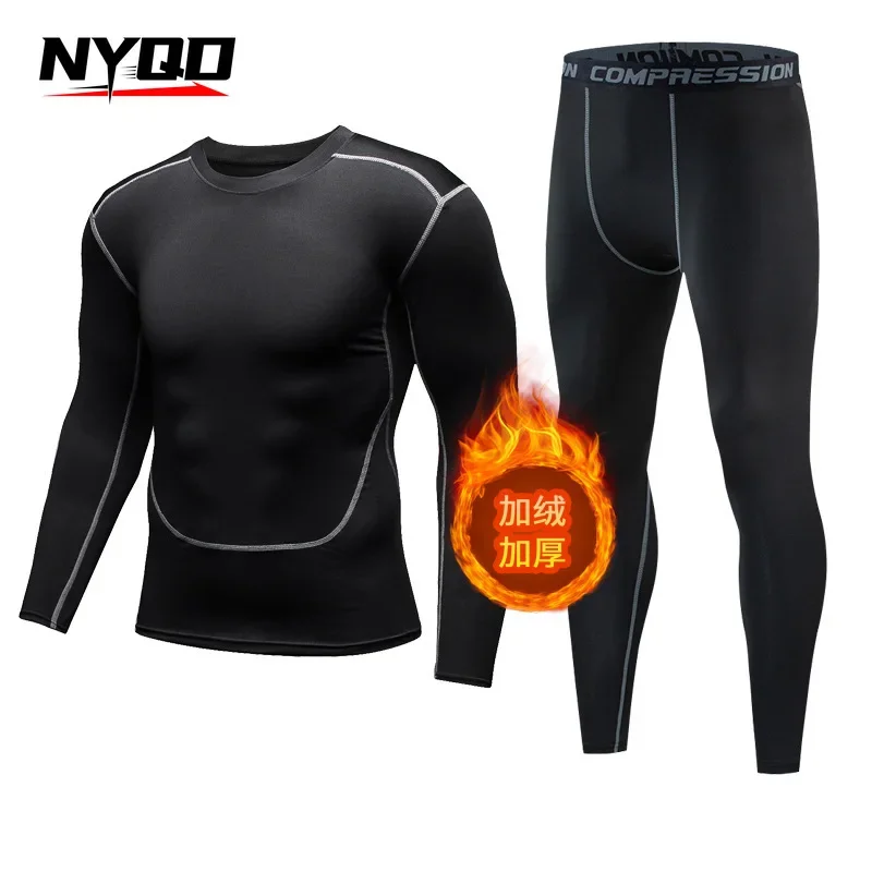 Winter Thermal Underwear Men Compression Fitness Fleece Man Sport First Layer Underwear Set Second Thermal Men's Skin Long Johns