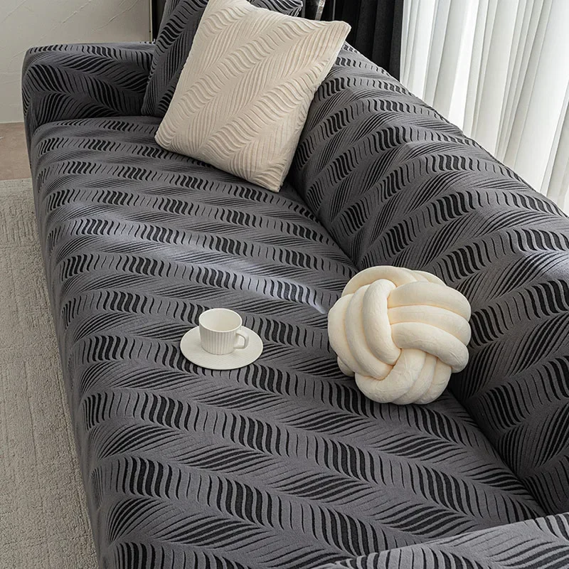 Luxury High Elasticity Sofa Cover Diagonal Leaf Corner Couch Cover for Living Room All-Season Velvet Dust-Proof Home Accessories
