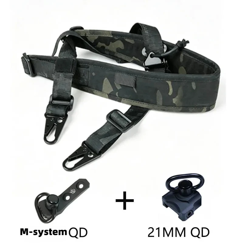Tactical Adjustable 1/2 Point Crossbody Rope Nylon Rifle Shoulder Strap Outdoor Hunting AR15 Sling with M-system QD+21MM QD