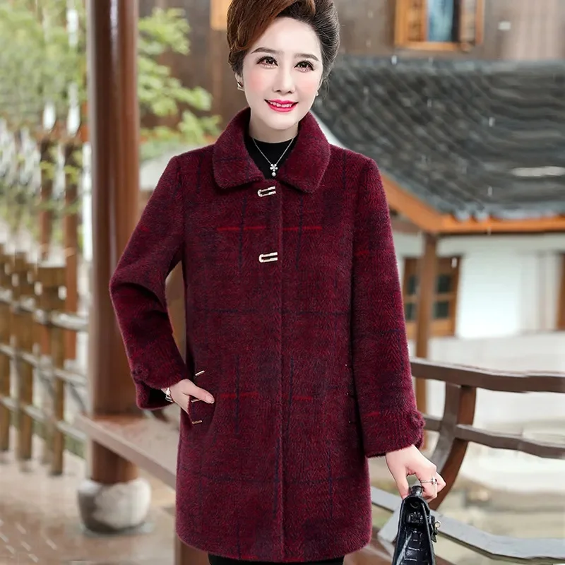 Mom\'s Mink Fur Coat Women\'s Autumn Winter New Fashion Outerwear Large Size Woolen Jacket Middle-Aged Old Ladies Padded Overcoat