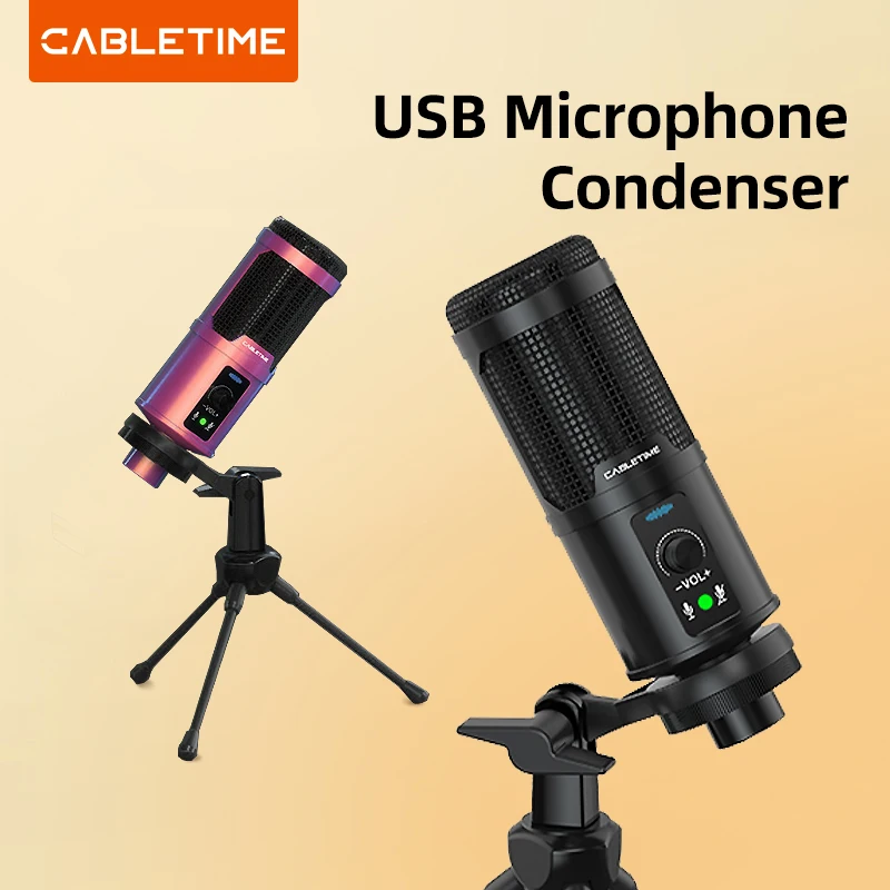 CABLETIME USB Microphone Professional Condenser Microphone Speaker for  PC Computer Laptop Game Live Recording Studio C385