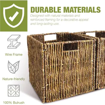 Balení 4 skládacích úložných boxů - proutěné úložné kostky 12x12, úložné koše o průměru 12 palců na organizaci, police IKEA, vložka Kallax 8 nejlepší prodej trojúhelníkové úložné koše - №4