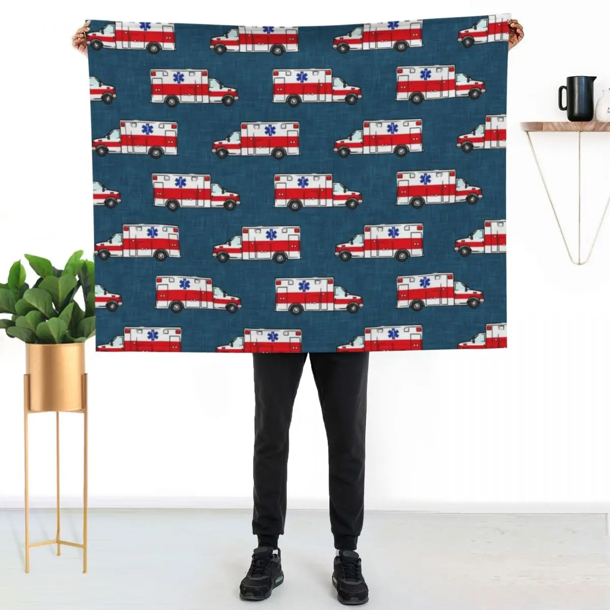 Ambulance on Dark Blue Throw Blanket Flannels Furry Flannel Bed covers Stuffeds Thermals For Travel Blankets