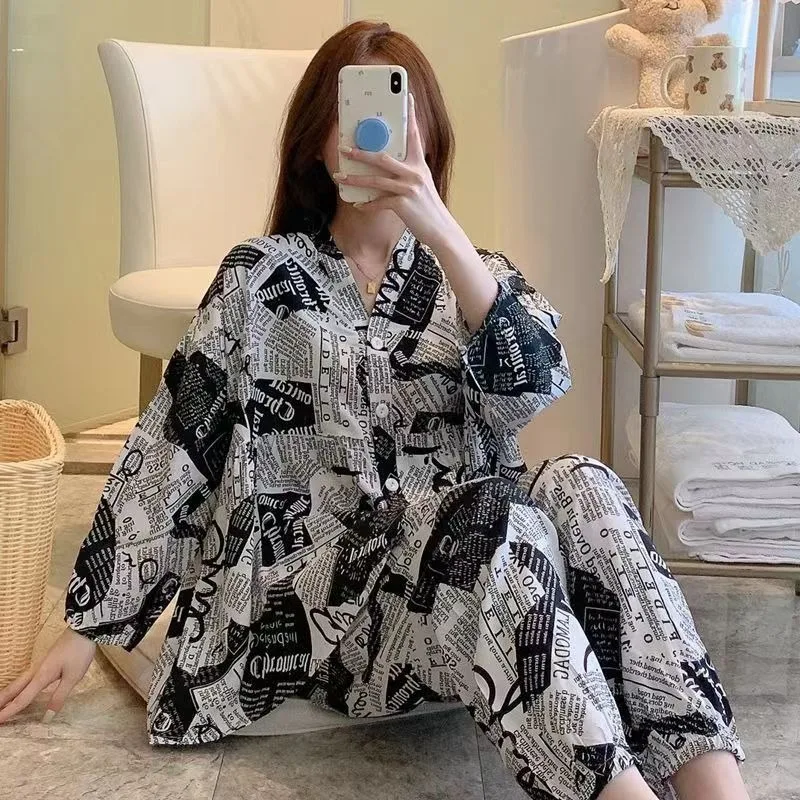 Explosive Cute Student Loose Home Set Can  Worn Outside Pijamas Women Extra Size 300 Catty Autumn Winter New Pajamas Female