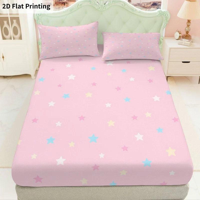 3Pcs Pastel Stars Fitted Sheet Three Piece Set (1*Fitted Sheet + 2*Pillowcases, Coreless), Bedding Set
