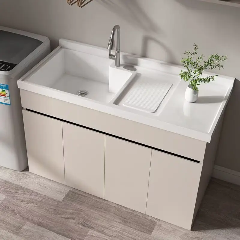 LH Balcony Laundry Cabinet Honeycomb Aluminum Wash with Washboard Laundry Basin