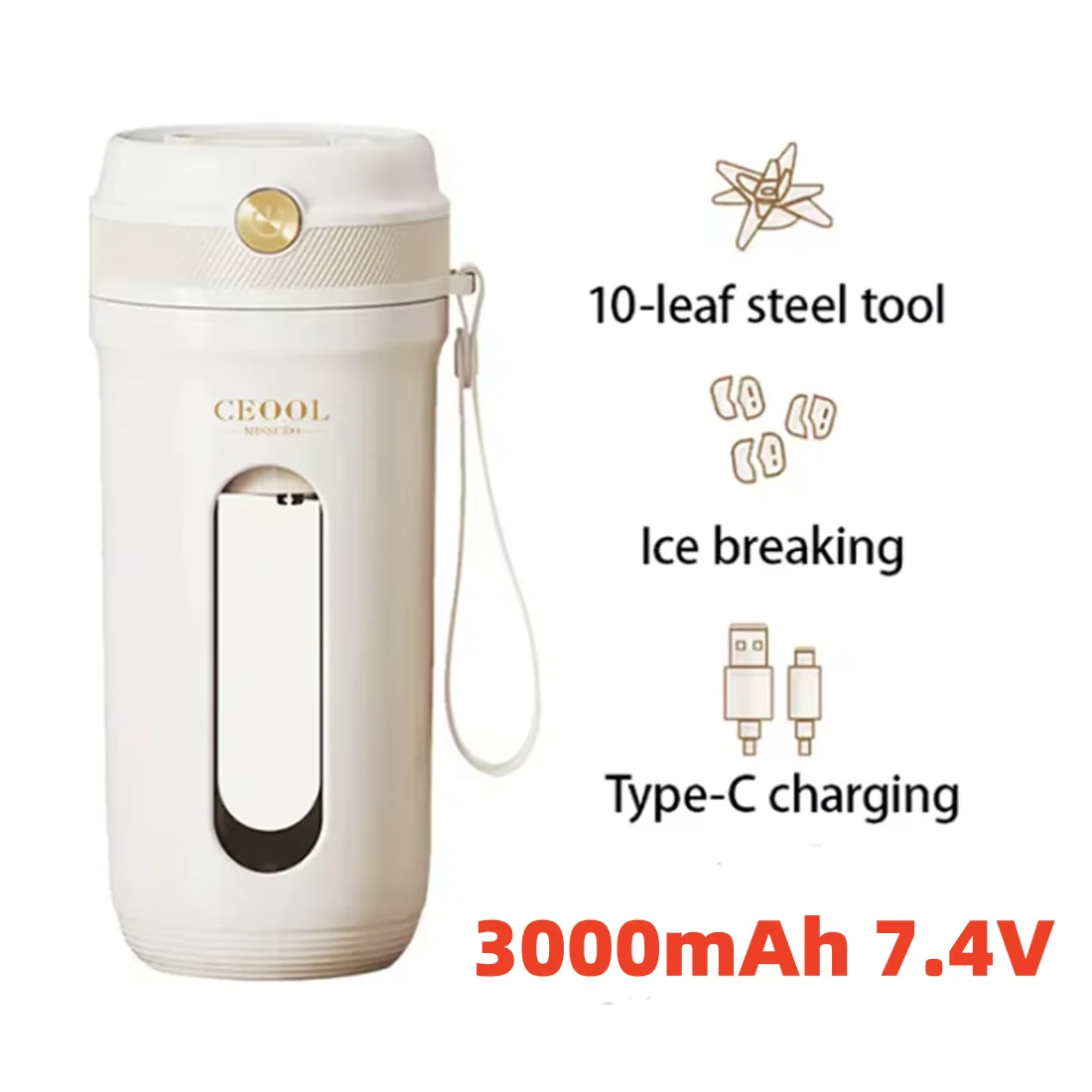 3000mAh portable fruit juicer Cup USB type-C rechargeable personal smoothie blender 10 Blades 7.4V Mixers