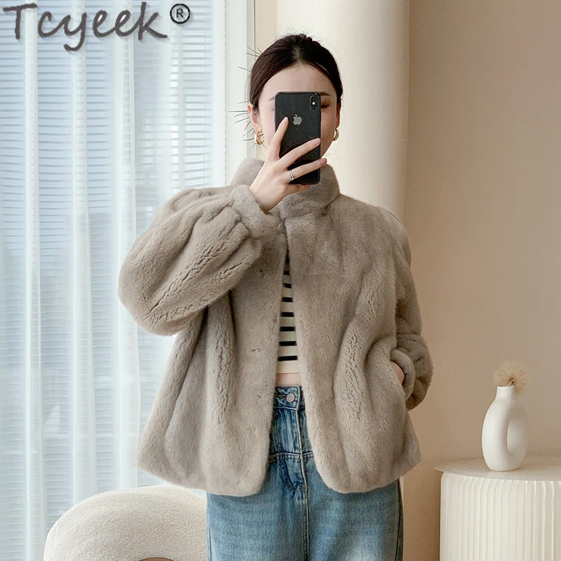 

Tcyeek Natural Mink Fur Coat Women Short Style Whole Mink Winter Women's Fur Jackets 2023 Stand Collar Fashion Real Fur Coats