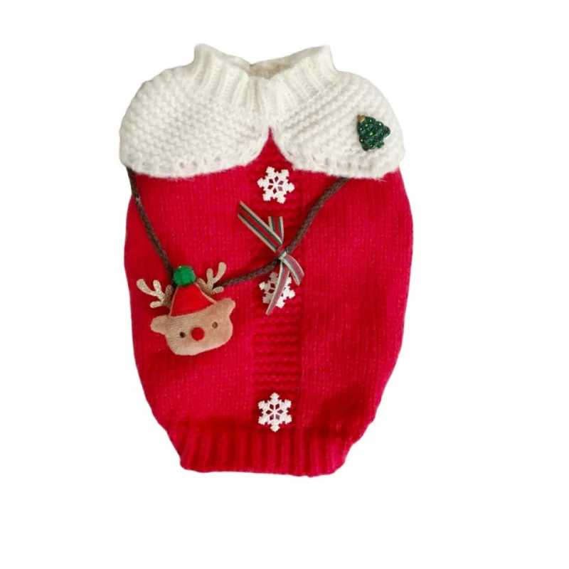 Cute Woven Pet Sweater Christmas Gift Cross Straddle Bag Puppy Kitty Bears Red Puppy CLothing Winter Warm Sweater Puppy Clothes