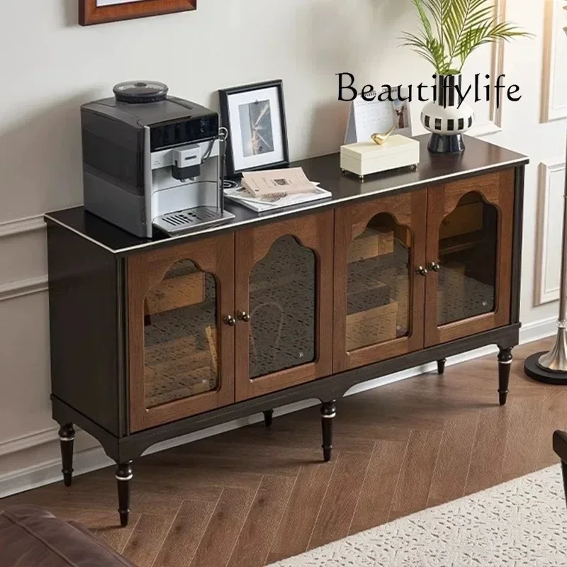 

AFrench Retro Dining Side Cabinet Foyer Decoration American Light Luxury Solid Wood Living Room Wall Locker Entrance Storage