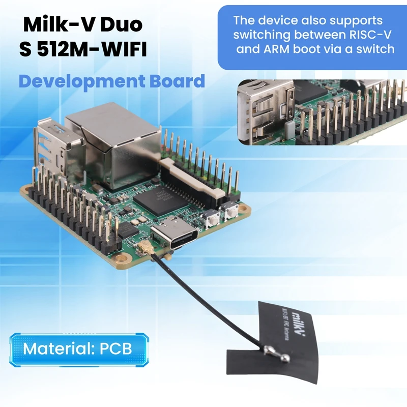 Milk-V Duo S 512M-WIFI Development Board RISC-V Linux Wifi6/BT5 100Mbps Network Port Milk-V Duo S 512MB SG2000 Module