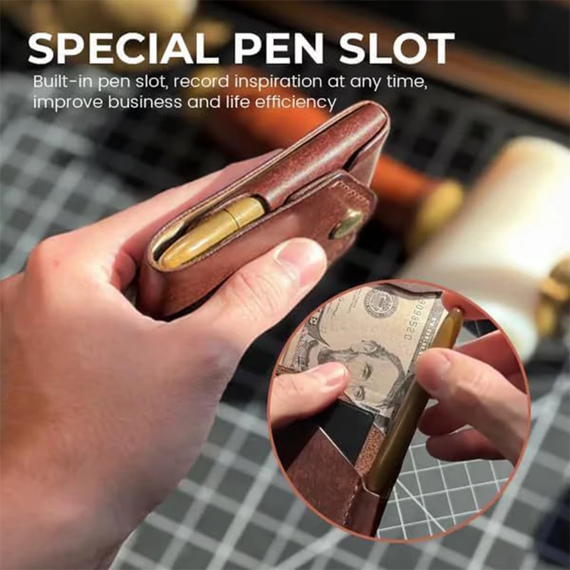 Multifunctional Compact Wallet,Handmade Leather Card Holder/Wallet,Small Slim Thin Compact Credit Card Wallet,Built-In Pen Slot