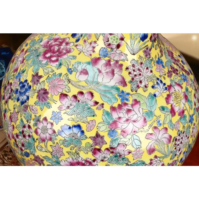 Jingdezhen ceramics, pastel enamel yellow background, large floor-to-ceiling vase