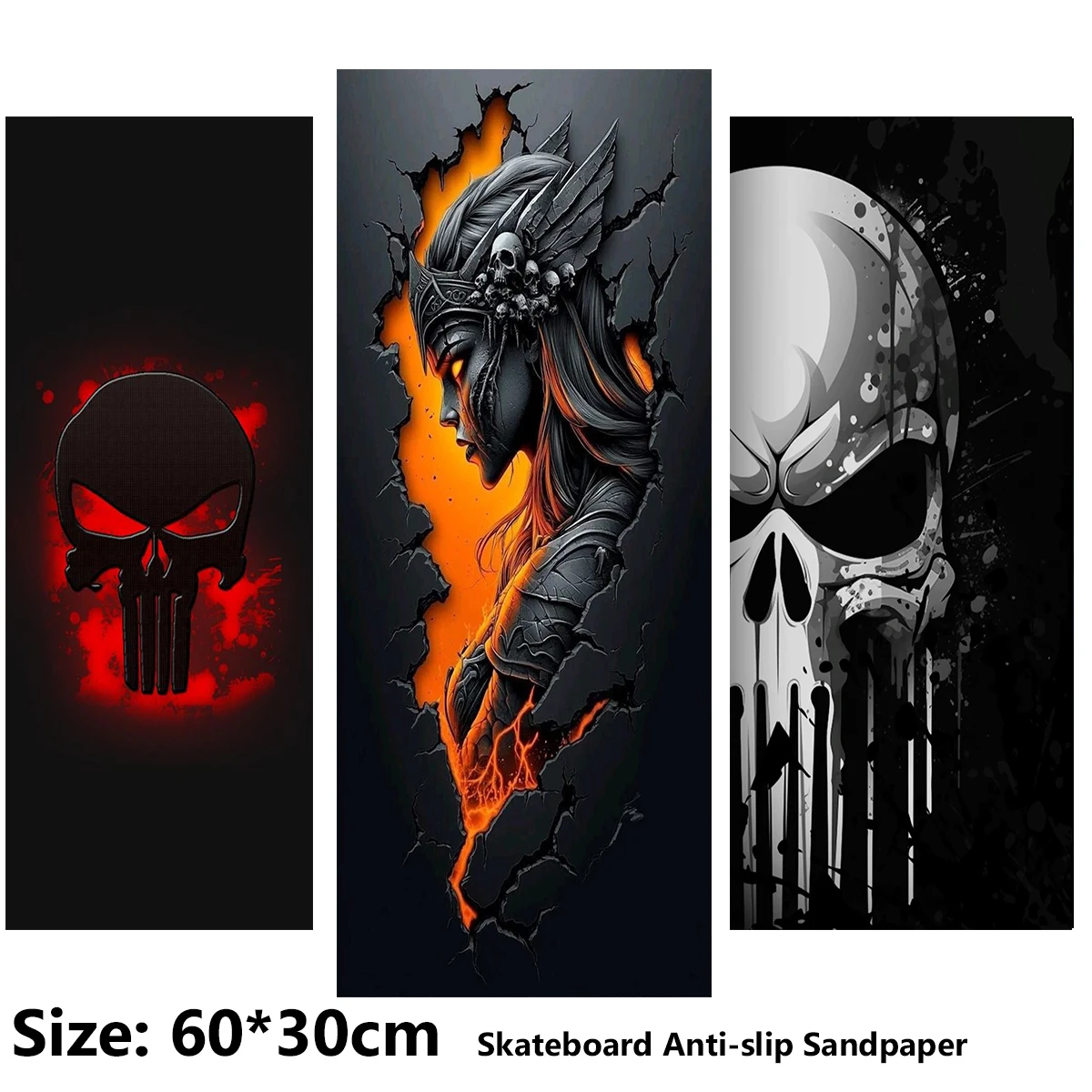 

Electric Scooter Anti-slip Sticker Sandpaper Skateboard Grip Tape Sheet 60*30cm Female Warrior Skull Pattern