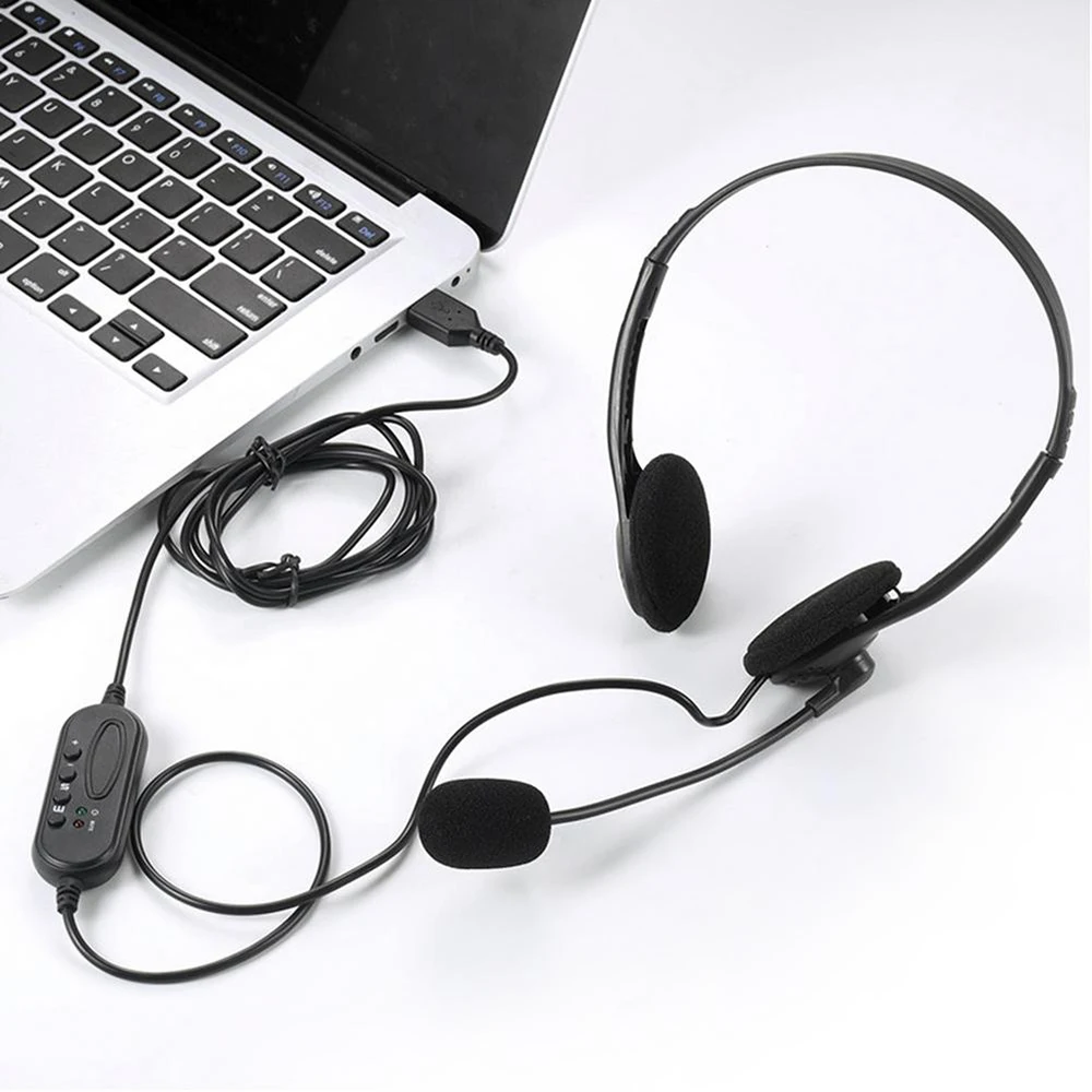 USB Headset with Microphone Noise Cancelling & Volume Control Wired Headphones for Call Center Home Offices Dual Ear Headset