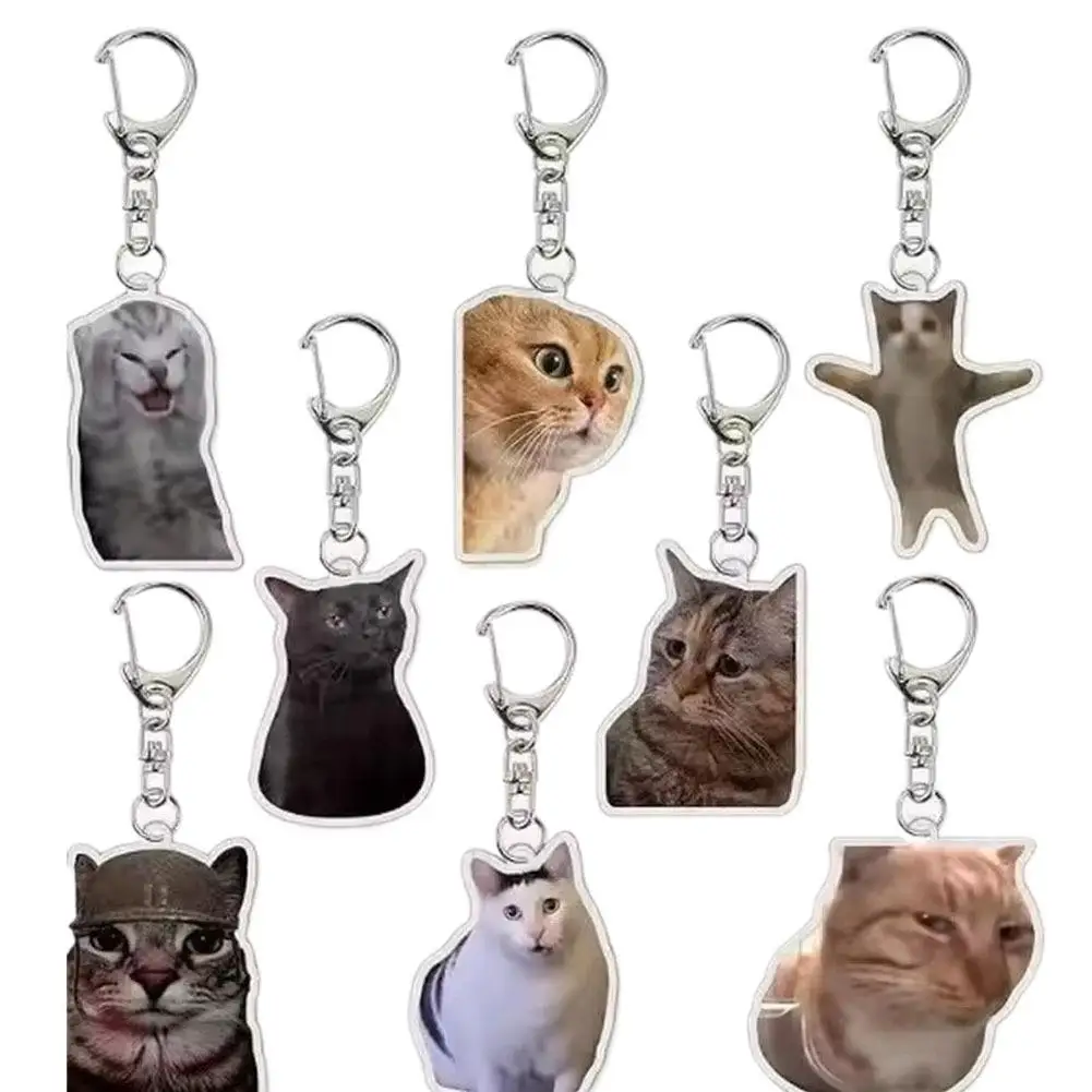 

Коллекция забавных брелоков с кошачьими мордочками: милые акриловые подвески-мемы для ключей и сумок, декоративные шармы, набор для комбинирования, подарок для любителей кошек
