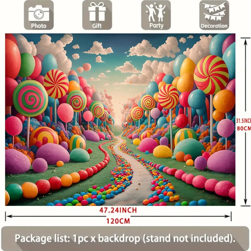 1pc Colorful Candy Land Lollipop Forest Sweet Dream 2D Flat Tapestry Backdrop For Kids Room Decor Fantasy Wall Hanging Art Print