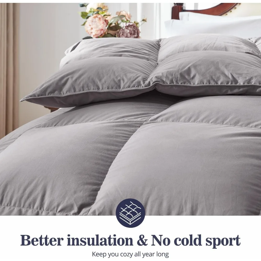 Queen Size All-Season Duvet Insert - Ultra-Soft Noiseless Shell, Medium Weight with 8 Corner Tabs, Grey