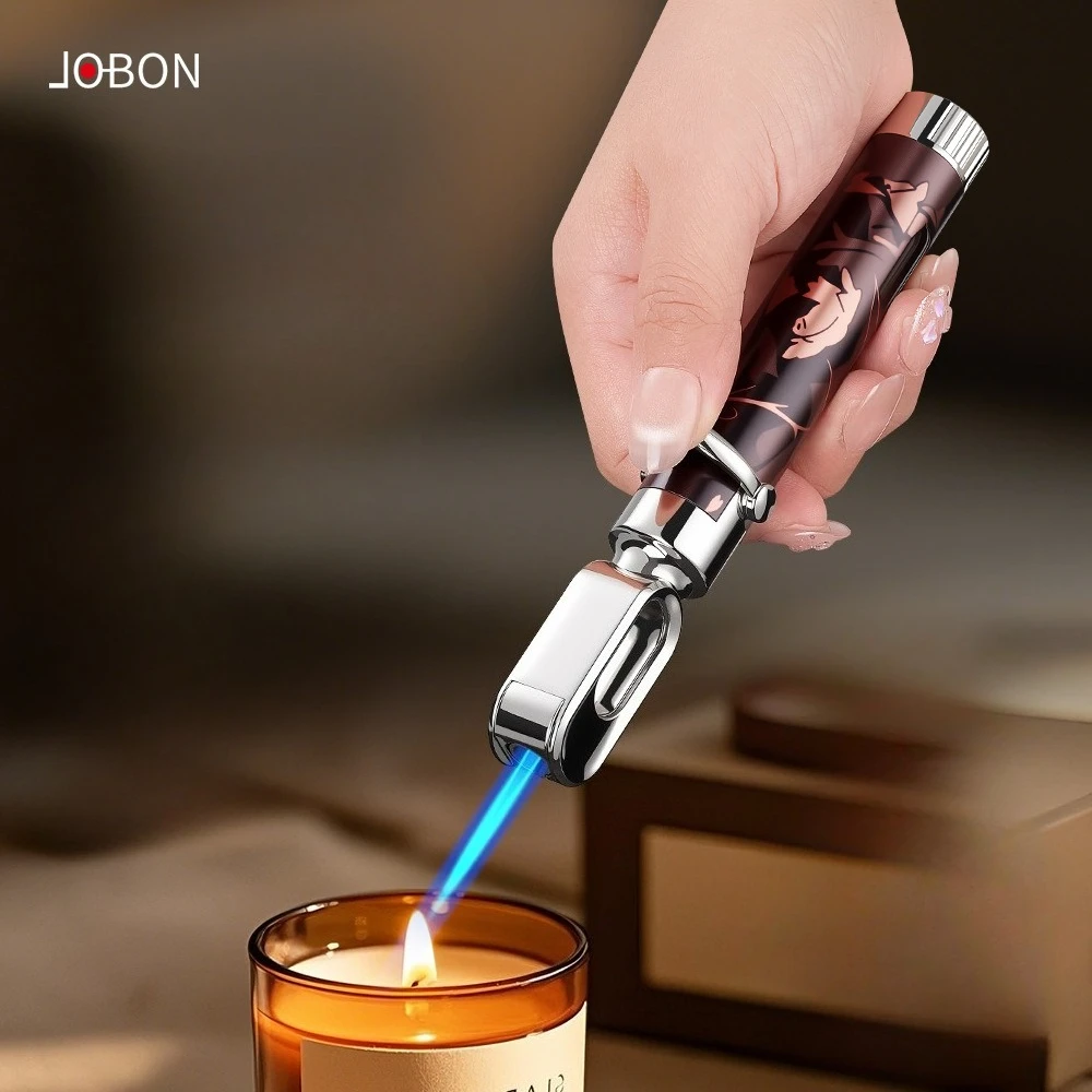 JOBON new windproof straight punch lighter, visual window long rocker arm type inflatable outdoor barbecue ignition gun
