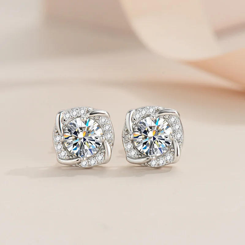 

2ct Moissanite Diamond Windmill Earrings Women 925 Sterling Silver D Color Moissanite Stud Earrings Platinum Plated Pass Tester