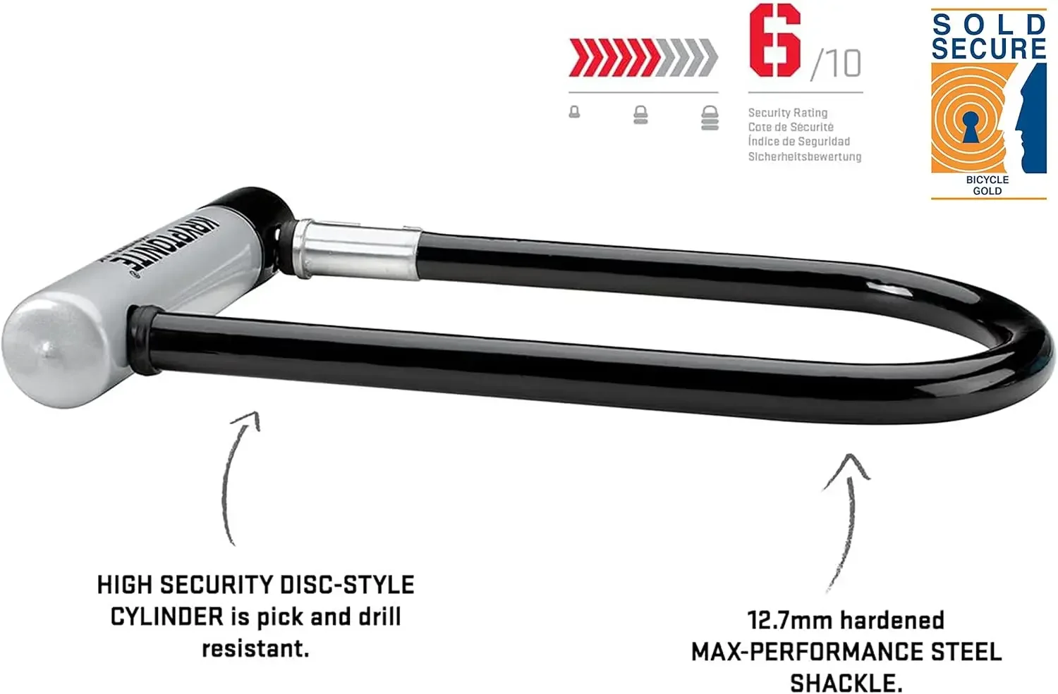 Standard Bike U-Lock, Heavy Duty Anti-Theft Bicycle U Lock, 12.7mm Shackle with Mounting Bracket and Keys, High Securi