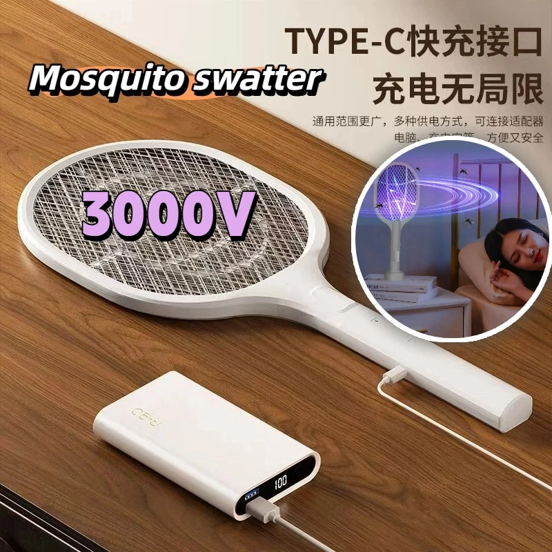 يده الكهربائية يطير منشة 3000 فولت علة صاعق مضرب 2 في 1 يطير منشة USB قابلة للشحن البعوض القاتل مصباح مكافحة الآفات #1