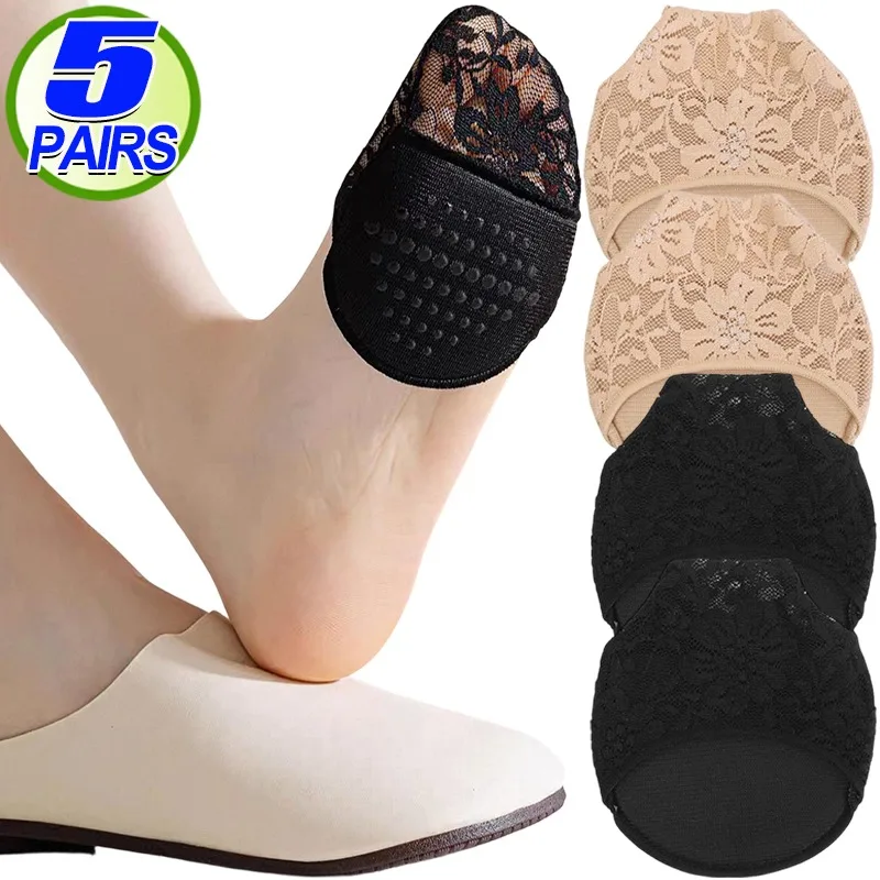 1/5 Paar rutschfeste Halbsocken für Damen, unsichtbare Vorfußsocken, rutschfeste Gel-Mittelsohlen-Strümpfe, leichte, atmungsaktive Halbzehensocken