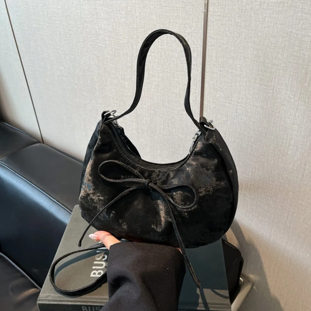 

Large Capacity Bow Shoulder Bag Lace Pearl Pendant Solid Color PU Hobo Bag Handbag Korean Style French Style Handbag Streetwear