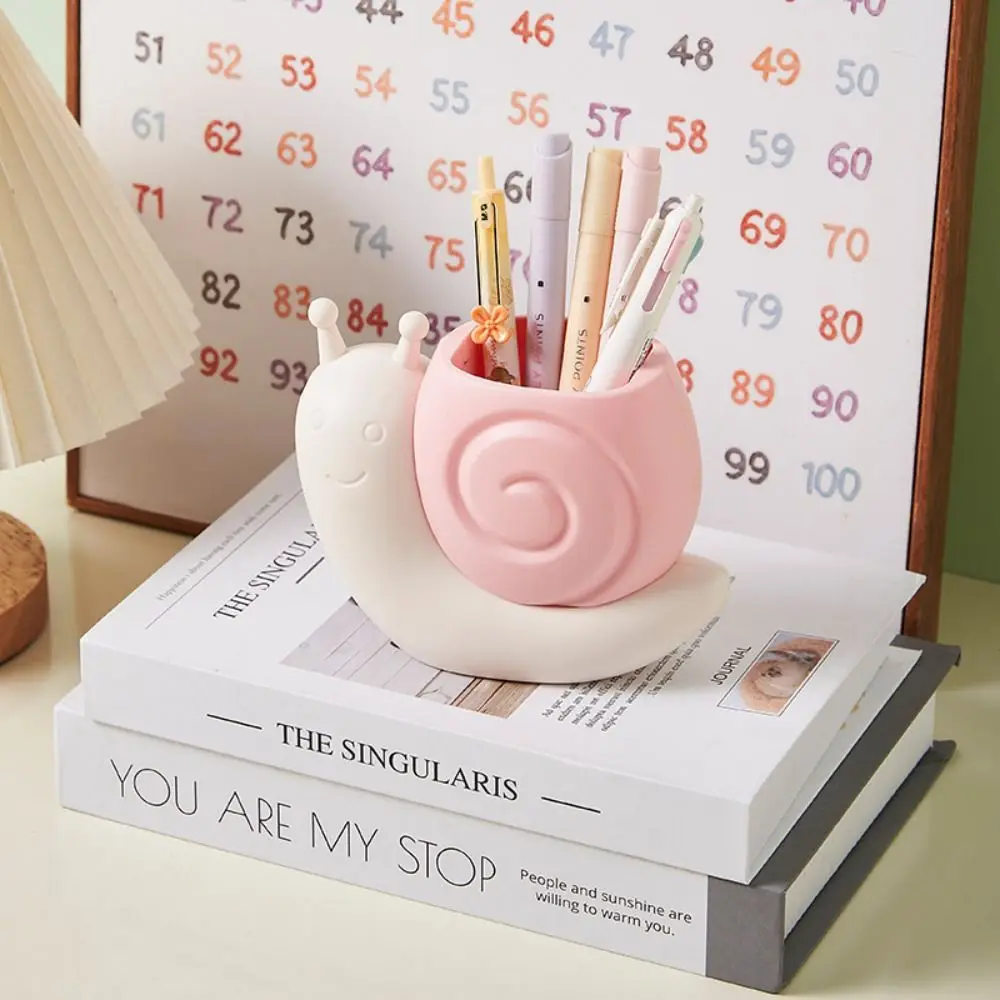 Interesting Snail Pen Holder Student Plastic Pencil Storage Box Multi-functional Makeup Brush Stationery Organizer Desktop Decor