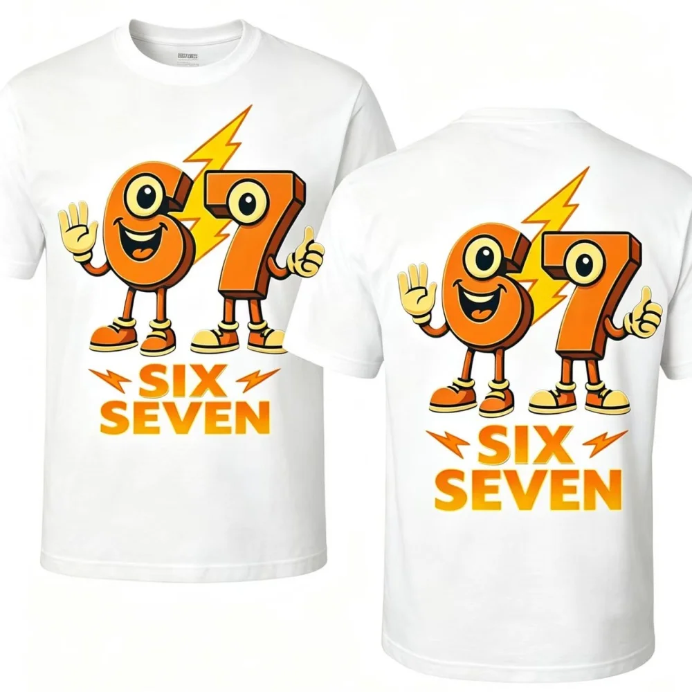 6 7 SIX SEVEN Graphic T-Shirt Cute Smiling Number Print Short Sleeve Streetwear Top Unisex