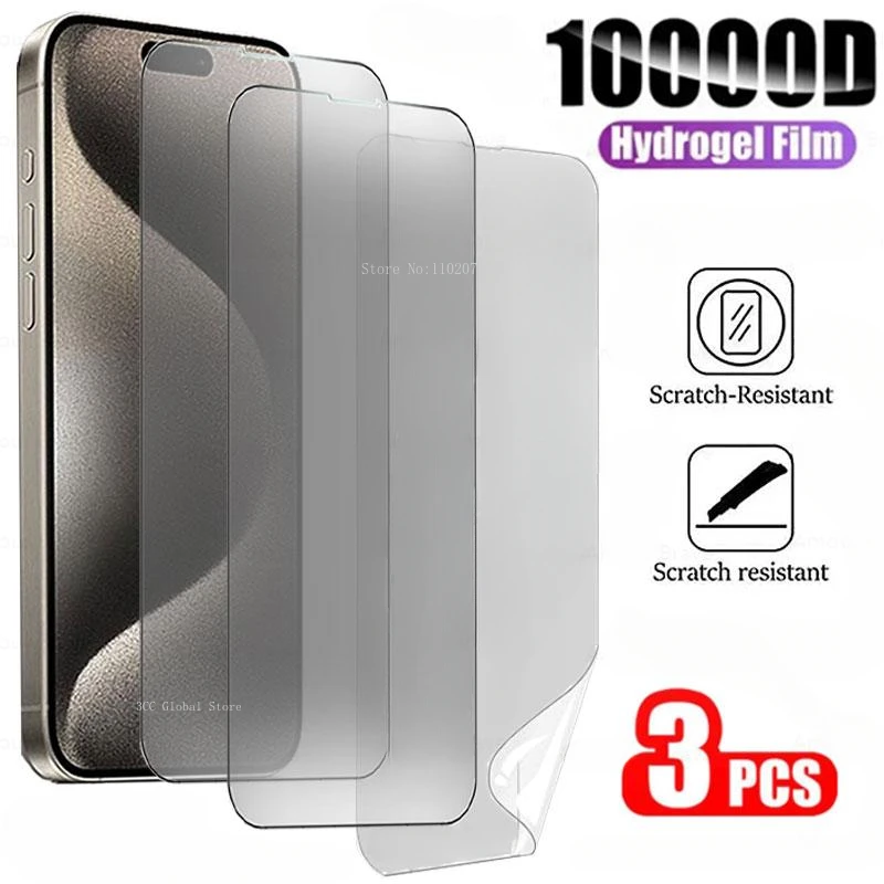 3Pcs Hydrogel Film for iPhone 14 15 Pro Max 13 12 Mini 11 Pro Soft Screen Protectors for iPhone 15 14 Plus Film