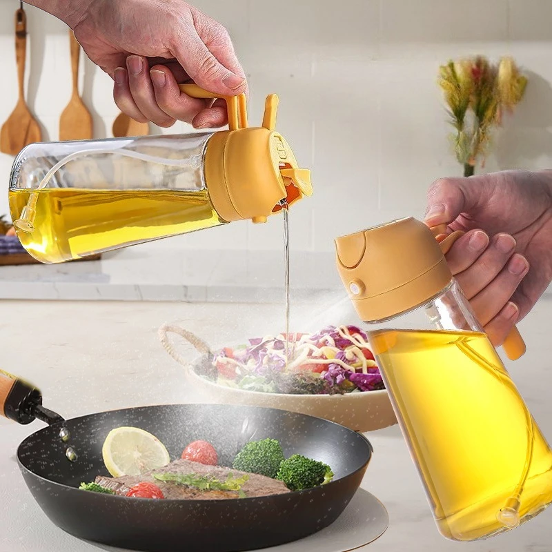

470ml 2in1 Olive Oil Dispenser Bottle with Pourer Oil Sprayer Cooking Oil Spray Glass Tank BBQ Baking Picnic Home Kitchen Tool