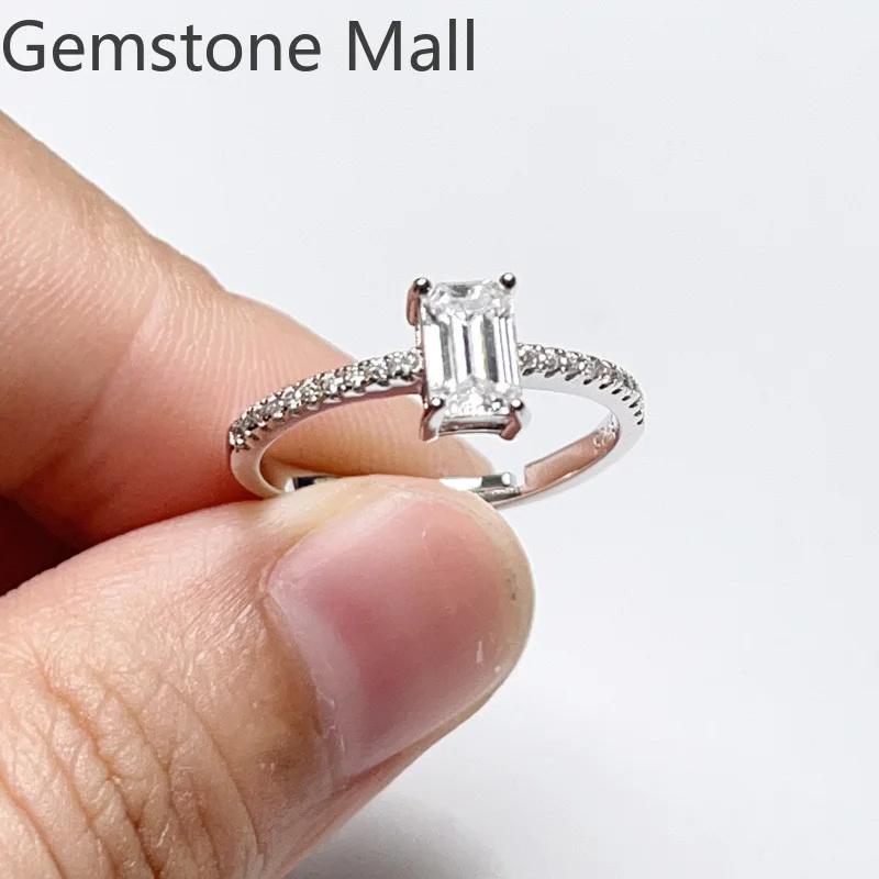 Classic Enegagement Ring for Woman 4mm*6mm Emerald Cut D Color Moissanite Ring 925 Silver Moissanite Jewelry