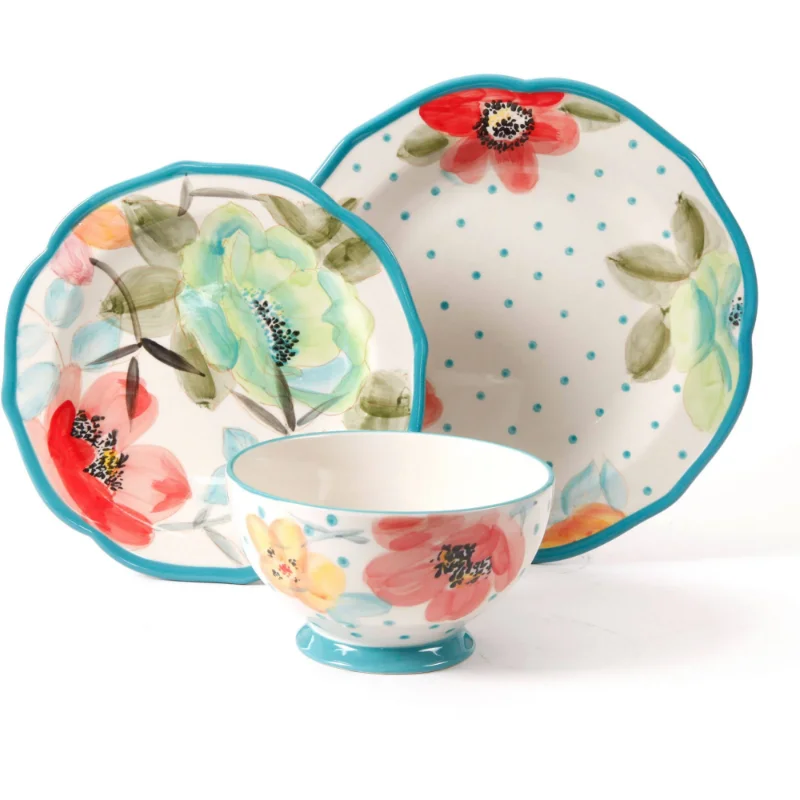 The Woman Vintage Bloom Turquoise 12-Piece Dinnerware Set