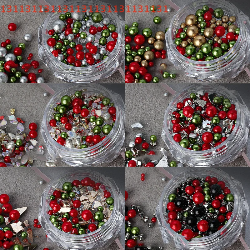 Christmas Mixed Round Pearls Colourful Stereoscopic Nails Art Decoration Nail Rhinestones Nail Supplies Charm Nail Accessories