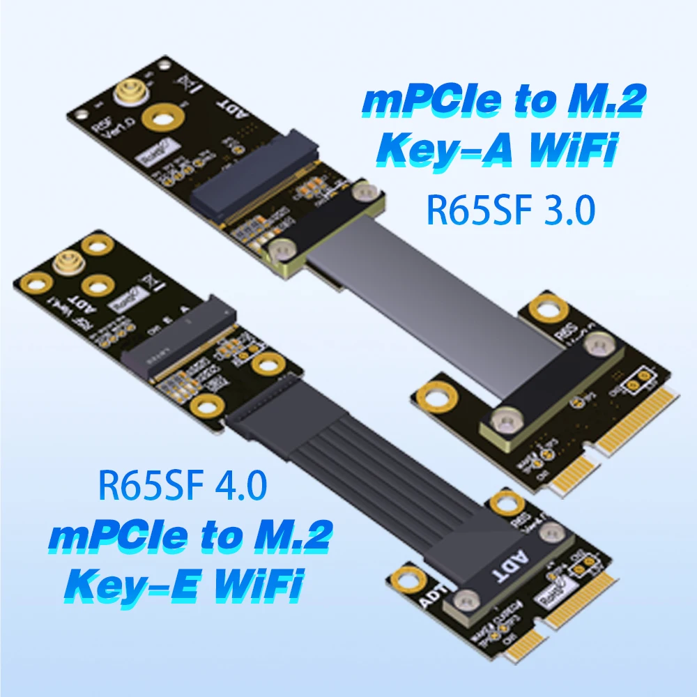 

ADT R65 mPCIe Mini-PCIe To M.2 WiFi Key A E Wireless Network Card Extension Cable Riser Extender Adapter Support PCIe 4.0 3.0