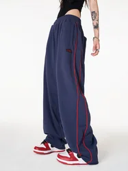 American Vintage Stripe Women's Sweat Pants Men's Mopping Wide-Leg Casual Pants Loose Lace-up Elastic Waist Track Pants