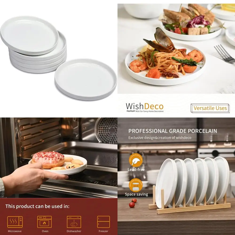 

ceramic appetizer plates set of 6, small dessert plates 7 inch, white round salad plate, porcelain dinner dishes for cake, waffl