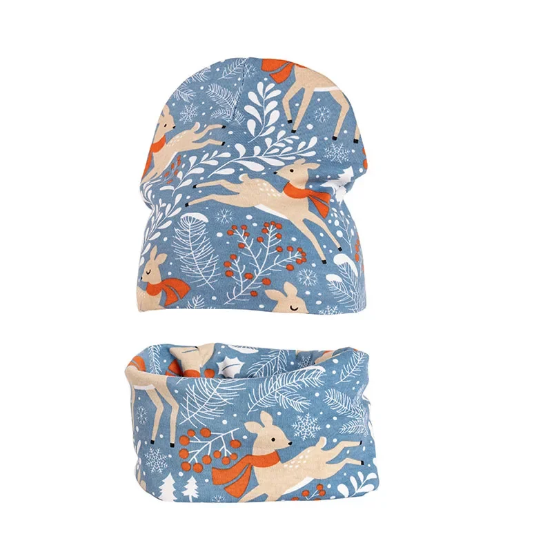 Autumn Winter Children Scarf Hat Set for Boys and Girl Cartoon Car Deer Baby Boy Hat Kids Beanies Children Cap Warm Infant Hats