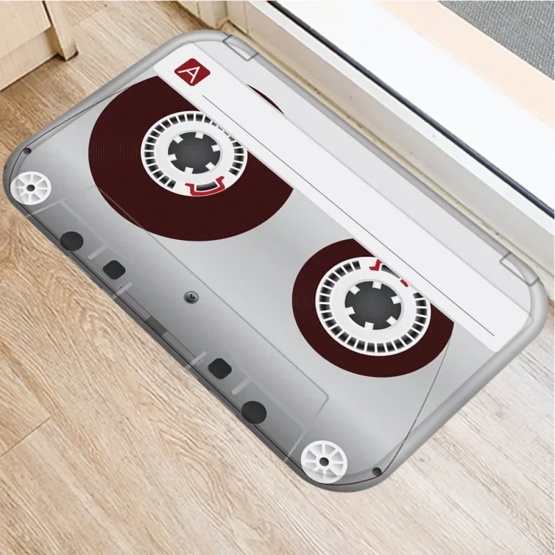 Retro-Kassetten-Türmatte, rutschfeste, waschbare Bodenmatte für Eingangsbereich, Wohnzimmer, Heimdekoration, Vintage-Audio-Themenmatte