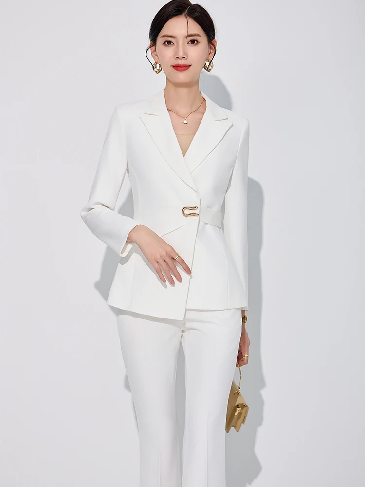 Pink Purple Black White Ladies Pant Suit Women Female Business Work Wear Jacket and Trouser 2 Piece Set Blazer