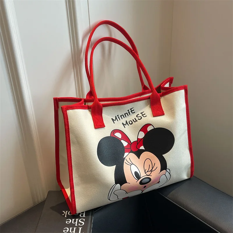 Disney Mickey foreign style canvas tote bag new Minnie large capacity student tutoring bag portable cartoon shoulder bag