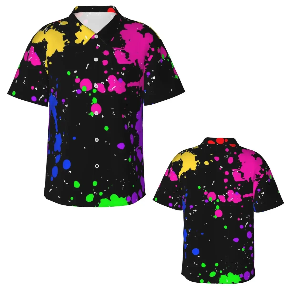 Colorful Graffiti Splatter Print Hawaiian Shirts Fashion Men Short Sleeve Shirt for Summer Beach Men's Lapel Tops