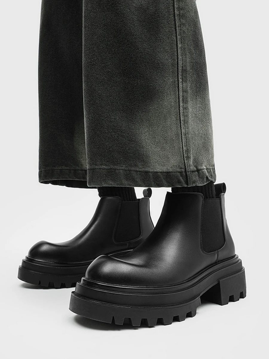 

Модные мужские ботинки челси, высокие сапоги, кожаный верх, резиновая подошва с круглым носком, весенне-осенняя одежда