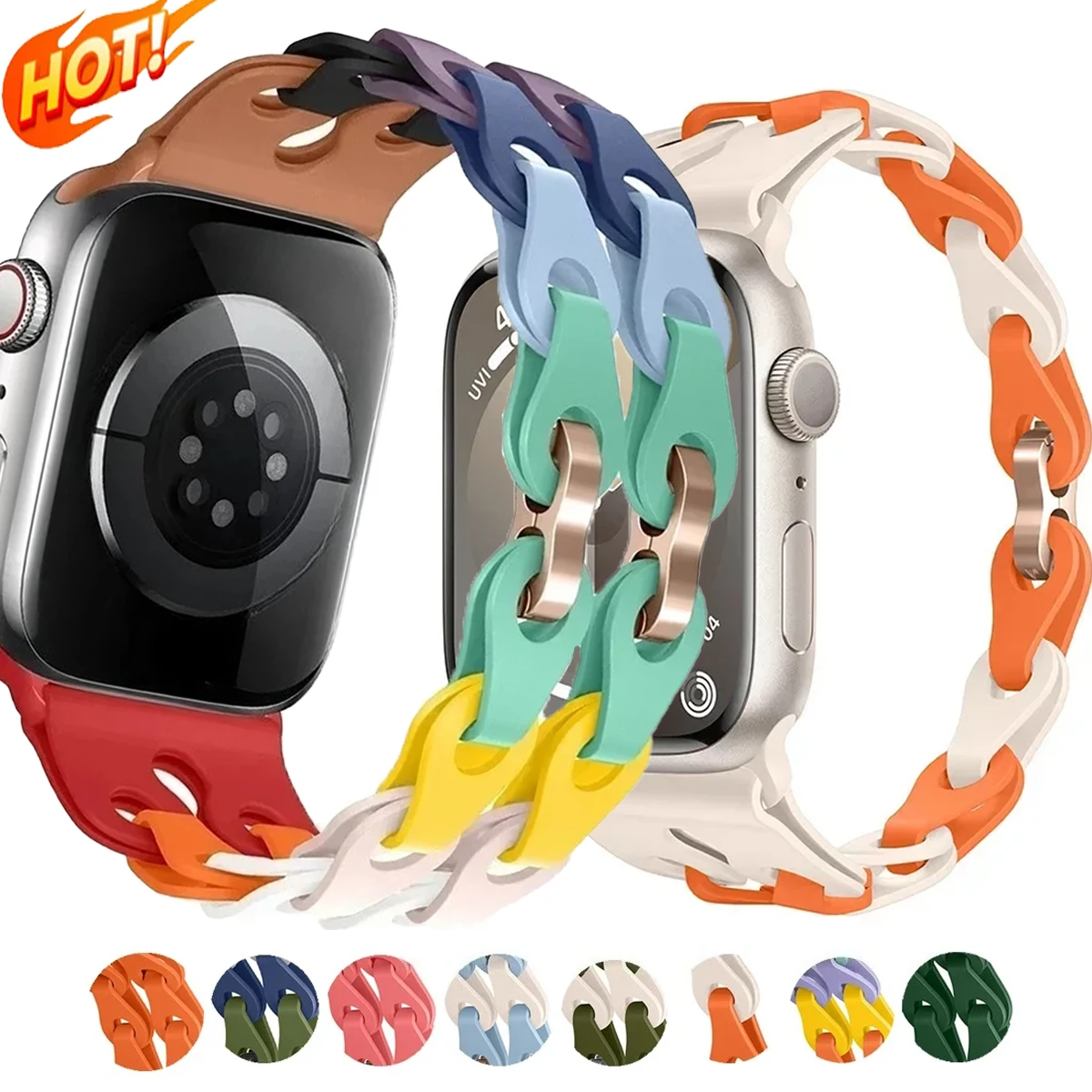 HOT Kettenglieder-Silikonarmband für Apple Watch Band Ultra 3 2 49mm 44 40 45 41mm 42mm Armband für Serie 11 10 9 8 7 6 5 4 SE3