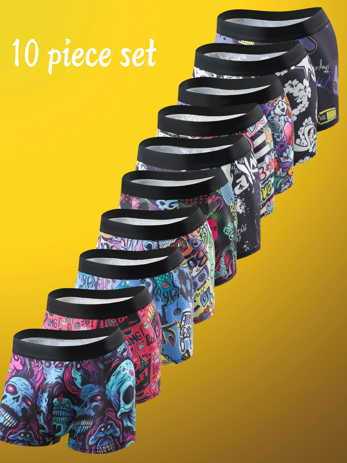 Random 10 Pieces of Men's Boxer Shorts - Made from Comfortable Elastic Fiber, Featuring Ghost and Floral Patterns, Breathable and Stretchy, Machine Washable - a Stylish Gift for the Middle East's Ramadan Season