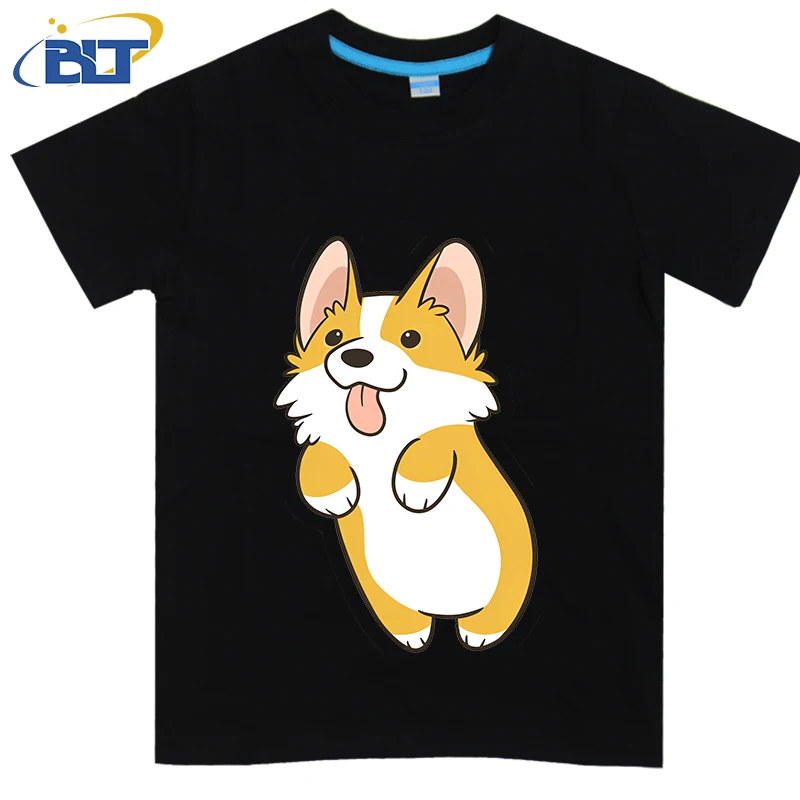 Pembroke Corgi 프린트 어린이 티셔츠, 여름 코튼 반팔 캐주얼 탑, 남아 및 여아에게 적합