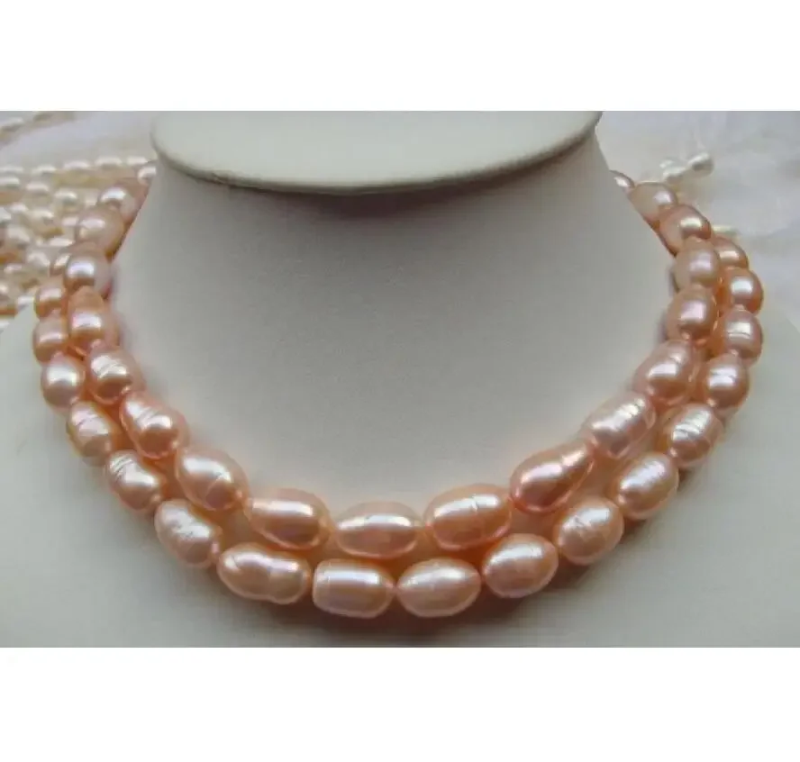 

Модные украшения, 2 ряда, 8-9 мм, натуральное розовое жемчужное ожерелье Южного моря, серебро 925 пробы, желтая застежка