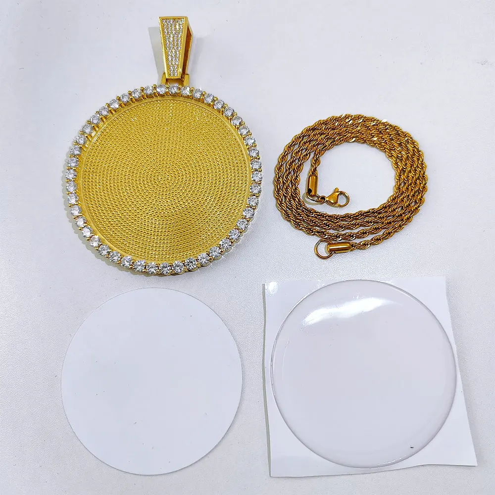68.5MM 18K Gold Plated Custom Made Photo Bling Big Medallions Necklace Pendant Men Hip Hop Picture Jewelry Gift Free Custom Text
